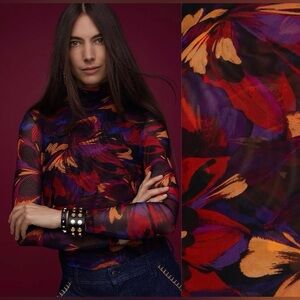 Johnny Was Multicolor Floral Turtleneck Blouse